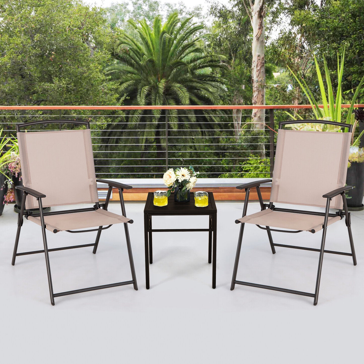 Patio Dining Chairs Set of 2 with Armrests - Foldable Steel