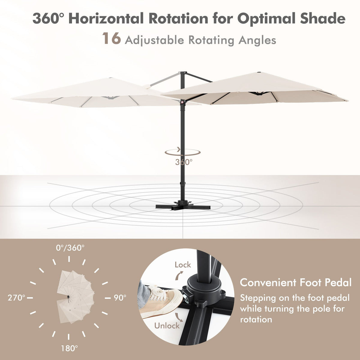 9.5 Feet Square Patio Cantilever Umbrella with 360° Rotation