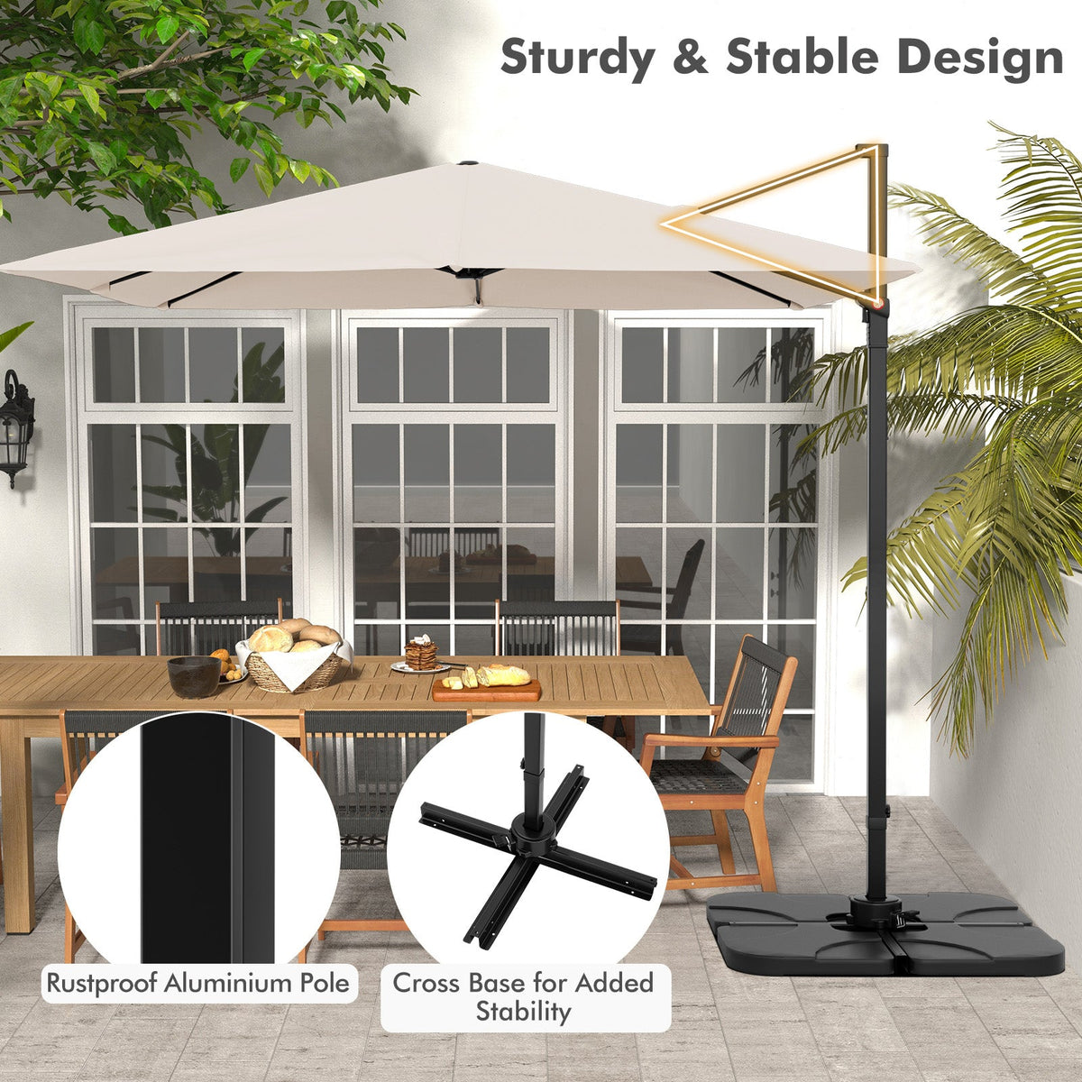9.5 Feet Square Patio Cantilever Umbrella with 360° Rotation