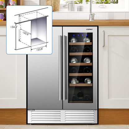 2-in-1 Beverage and Wine Cooler with Independent Temperature Control and LED Lights-Silver