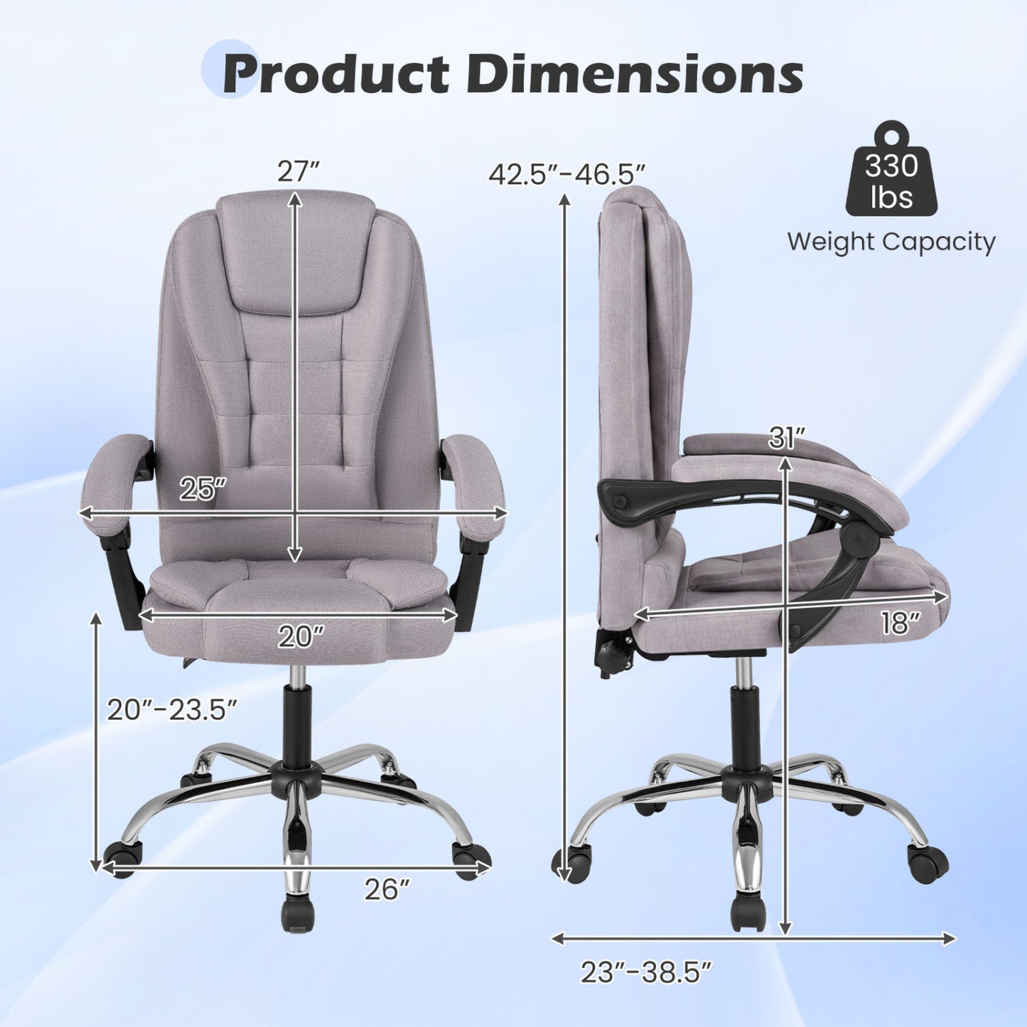 Executive Office Chair with Adjustable Height & Reclining Back