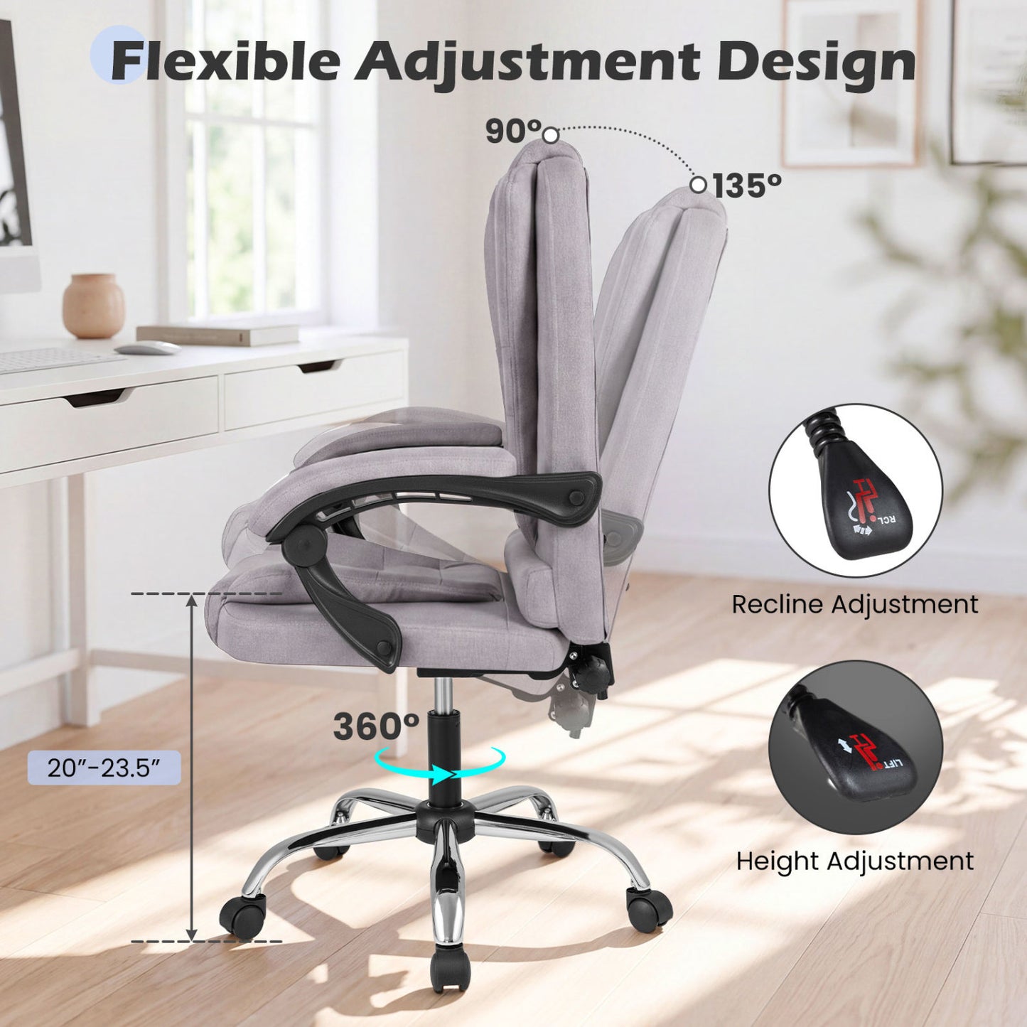 Executive Office Chair with Adjustable Height & Reclining Back