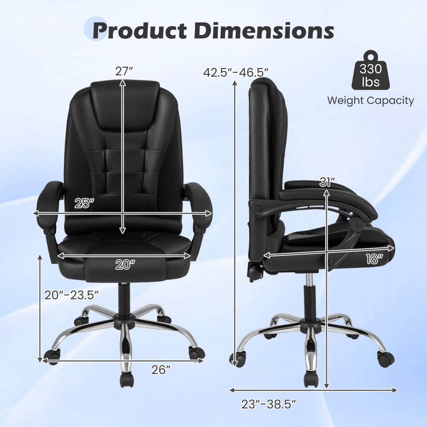 Executive Office Chair with Adjustable Height & Reclining Back
