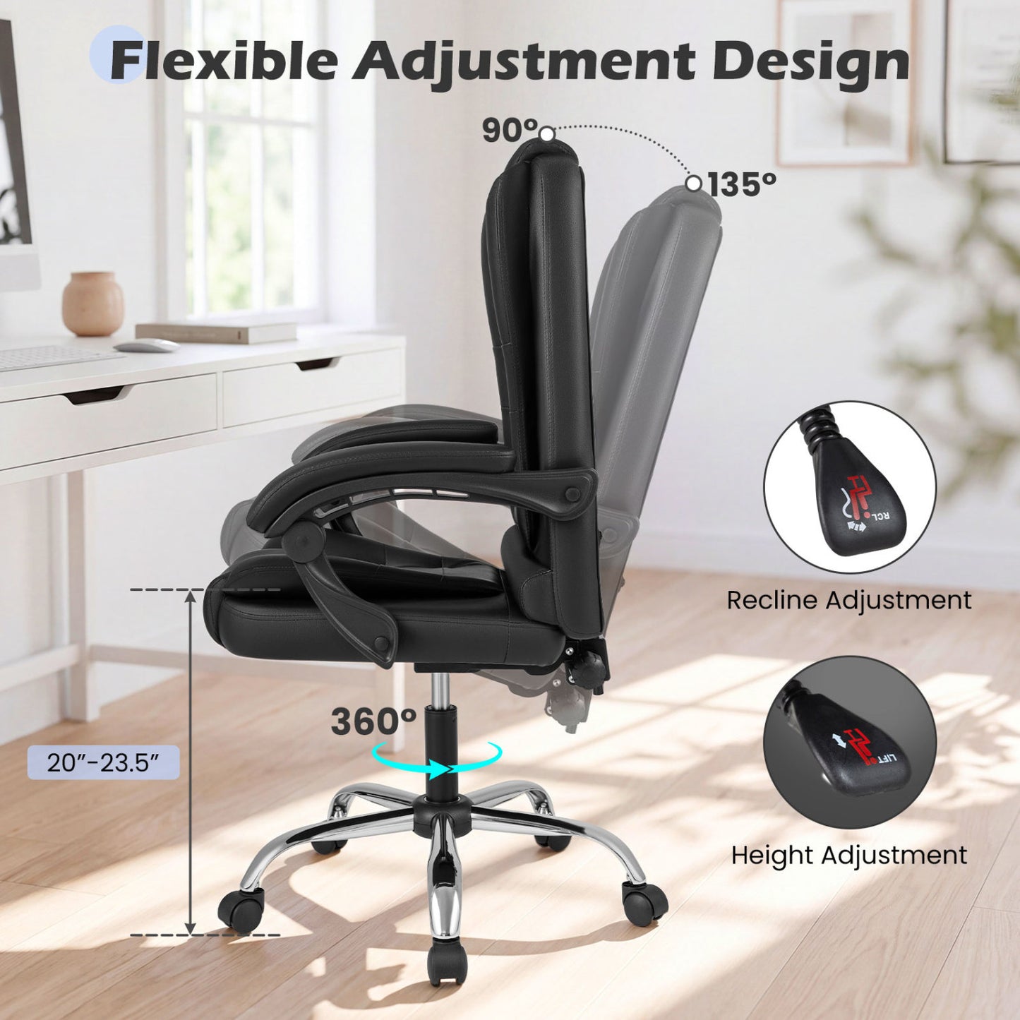 Executive Office Chair with Adjustable Height & Reclining Back