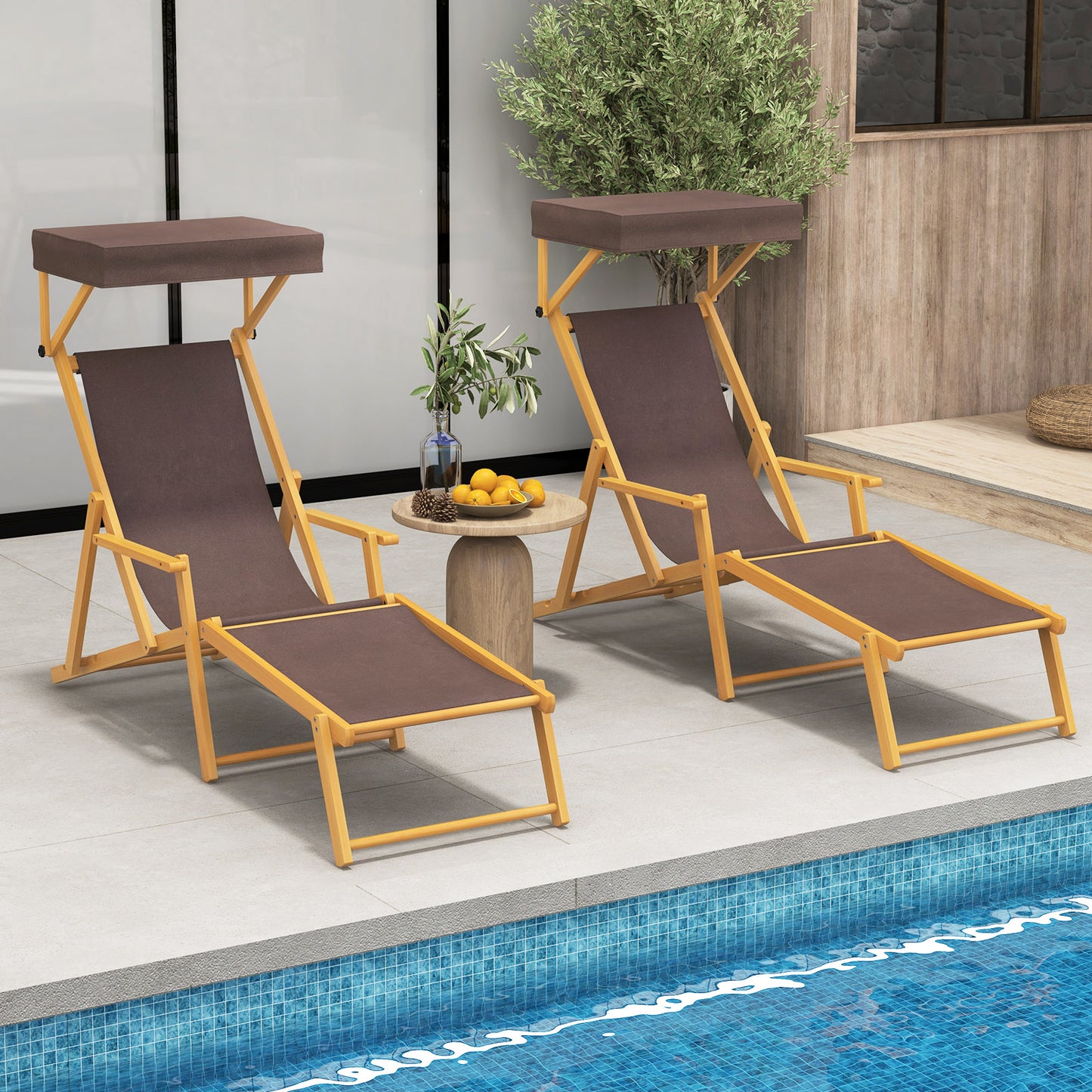 Foldable Chaise Lounge Chair with Adjustable Canopy