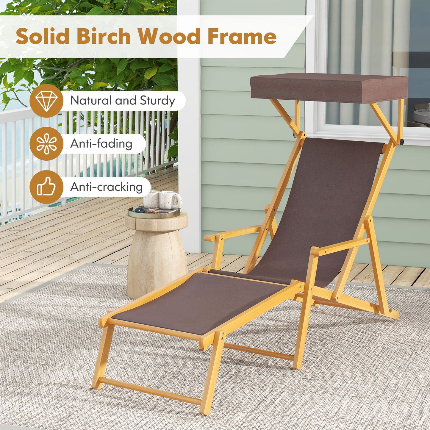 Foldable Chaise Lounge Chair with Adjustable Canopy