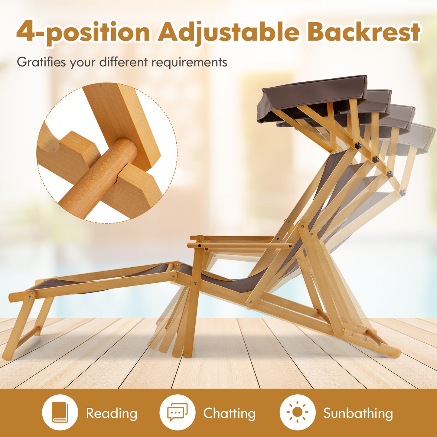 Foldable Chaise Lounge Chair with Adjustable Canopy