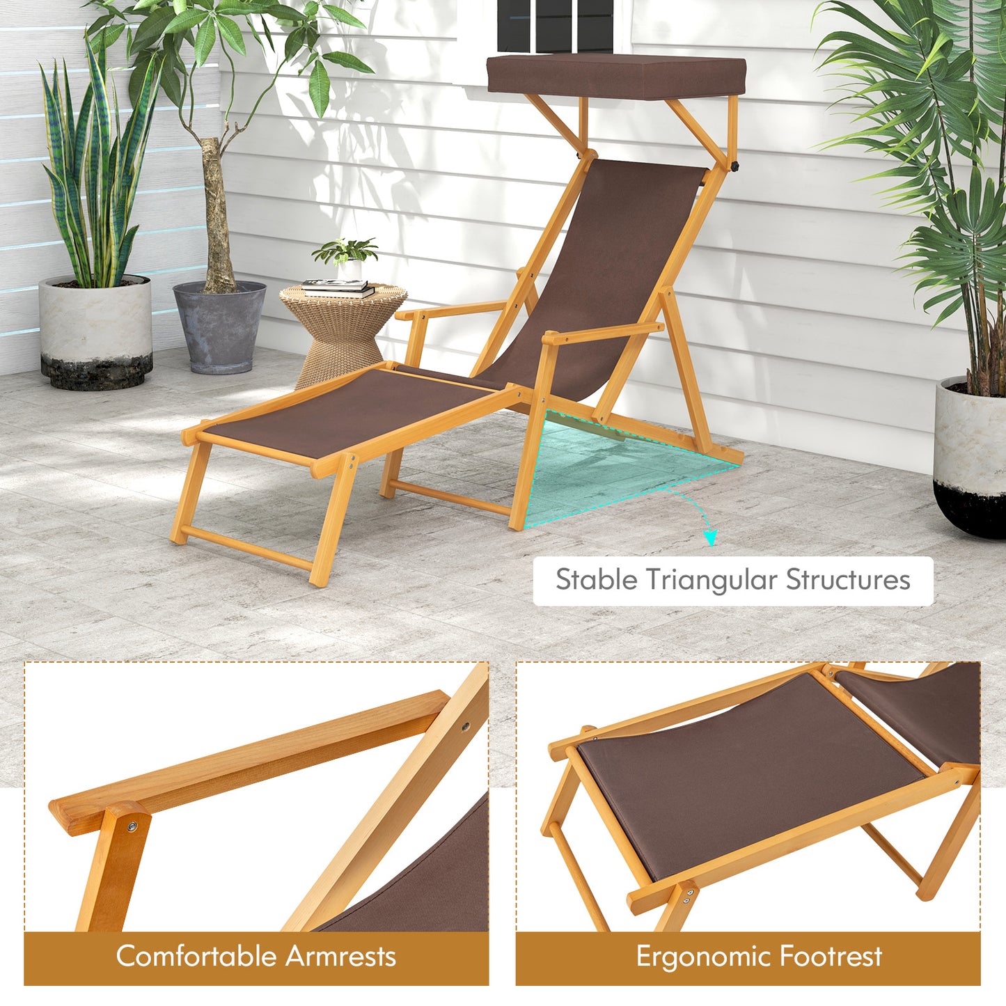 Foldable Chaise Lounge Chair with Adjustable Canopy