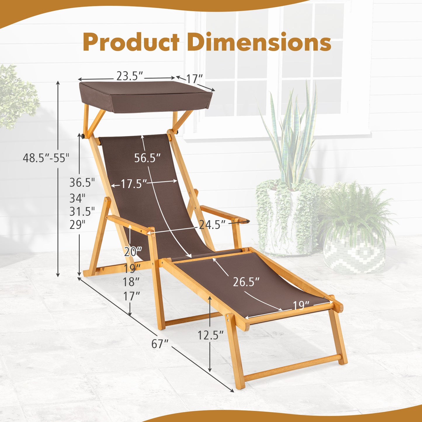 Foldable Chaise Lounge Chair with Adjustable Canopy