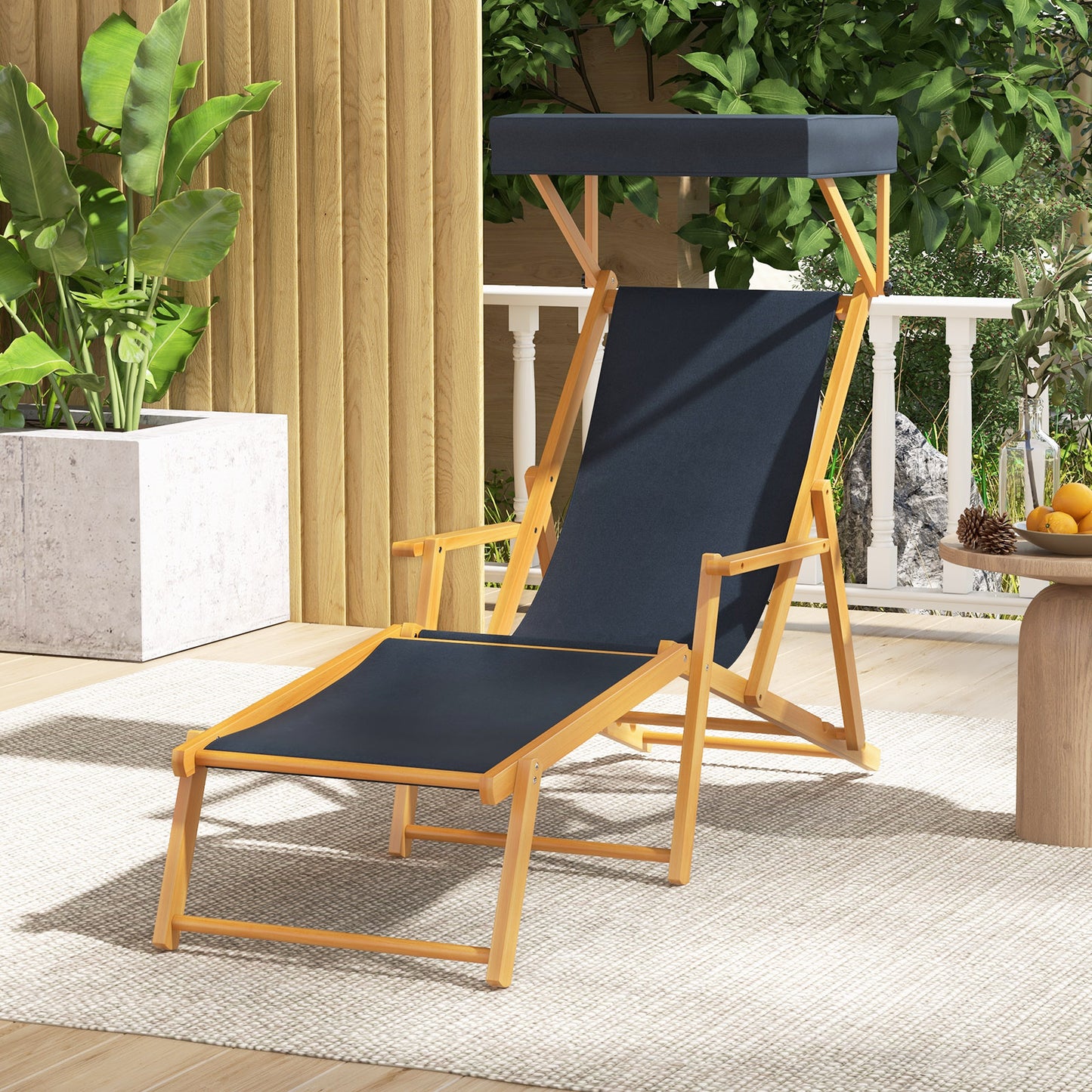 Foldable Chaise Lounge Chair with Adjustable Canopy