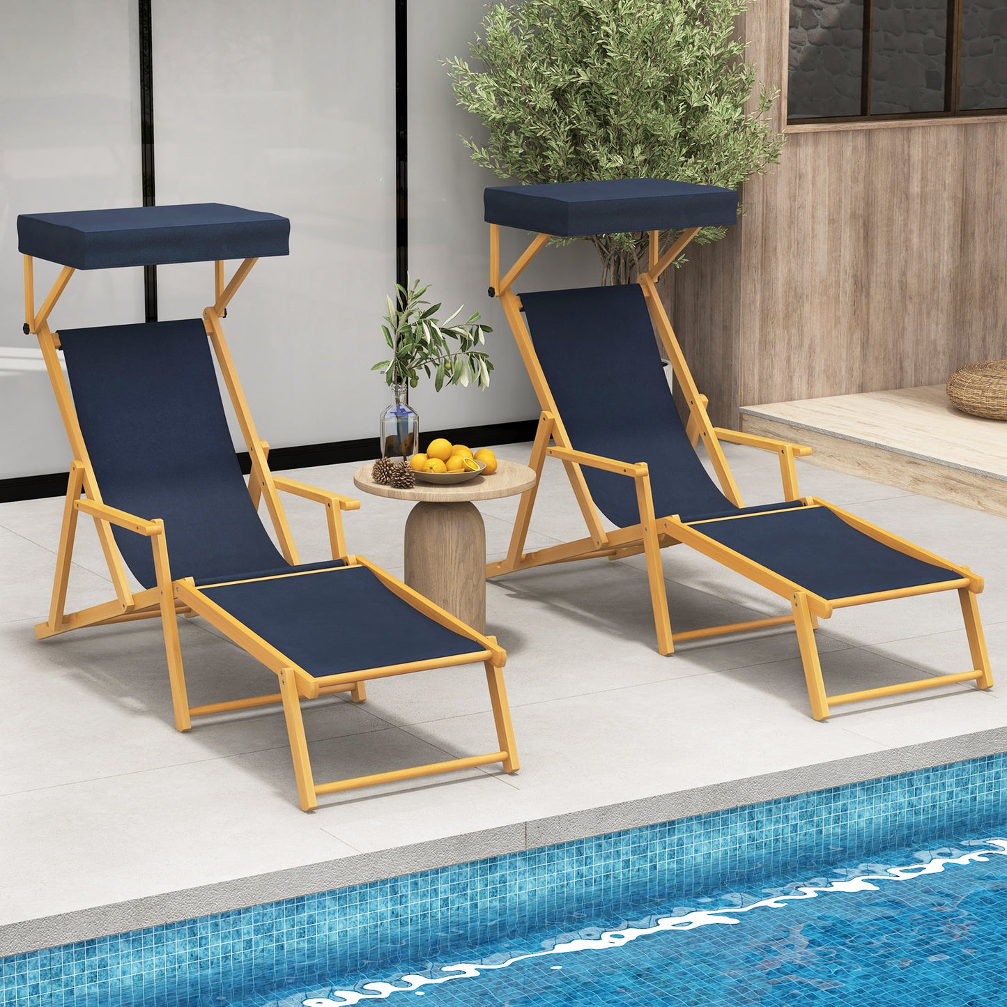 Foldable Chaise Lounge Chair with Adjustable Canopy
