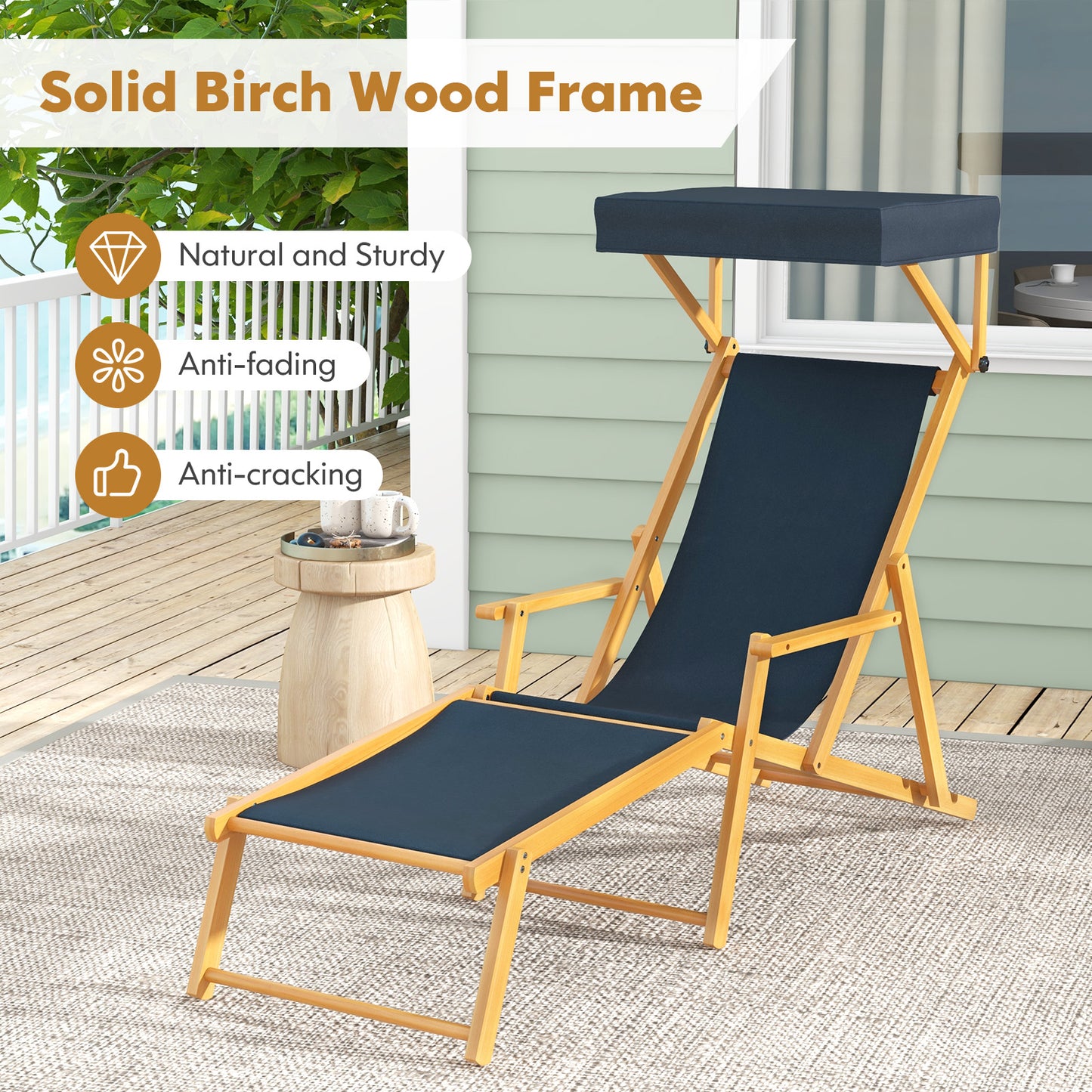 Foldable Chaise Lounge Chair with Adjustable Canopy