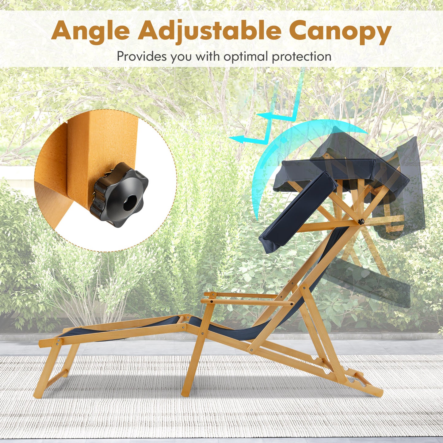 Foldable Chaise Lounge Chair with Adjustable Canopy