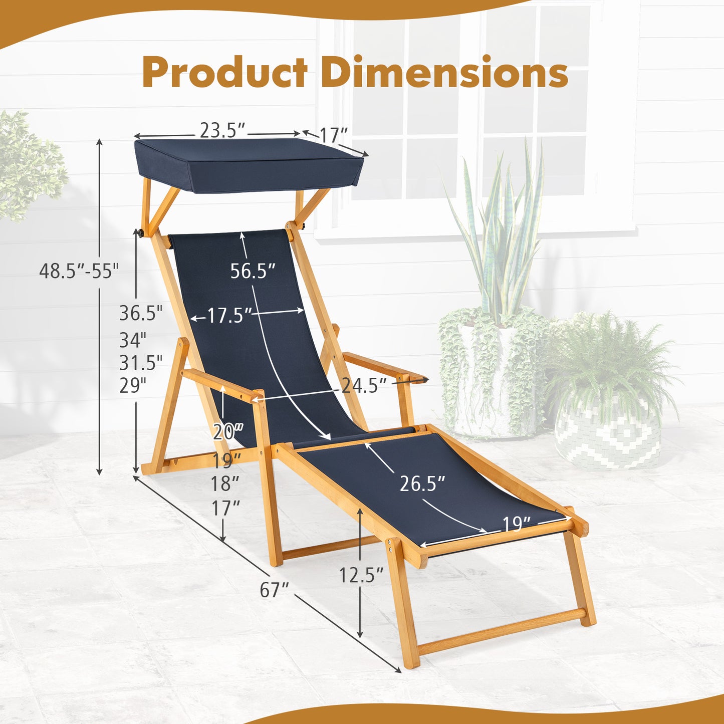 Foldable Chaise Lounge Chair with Adjustable Canopy