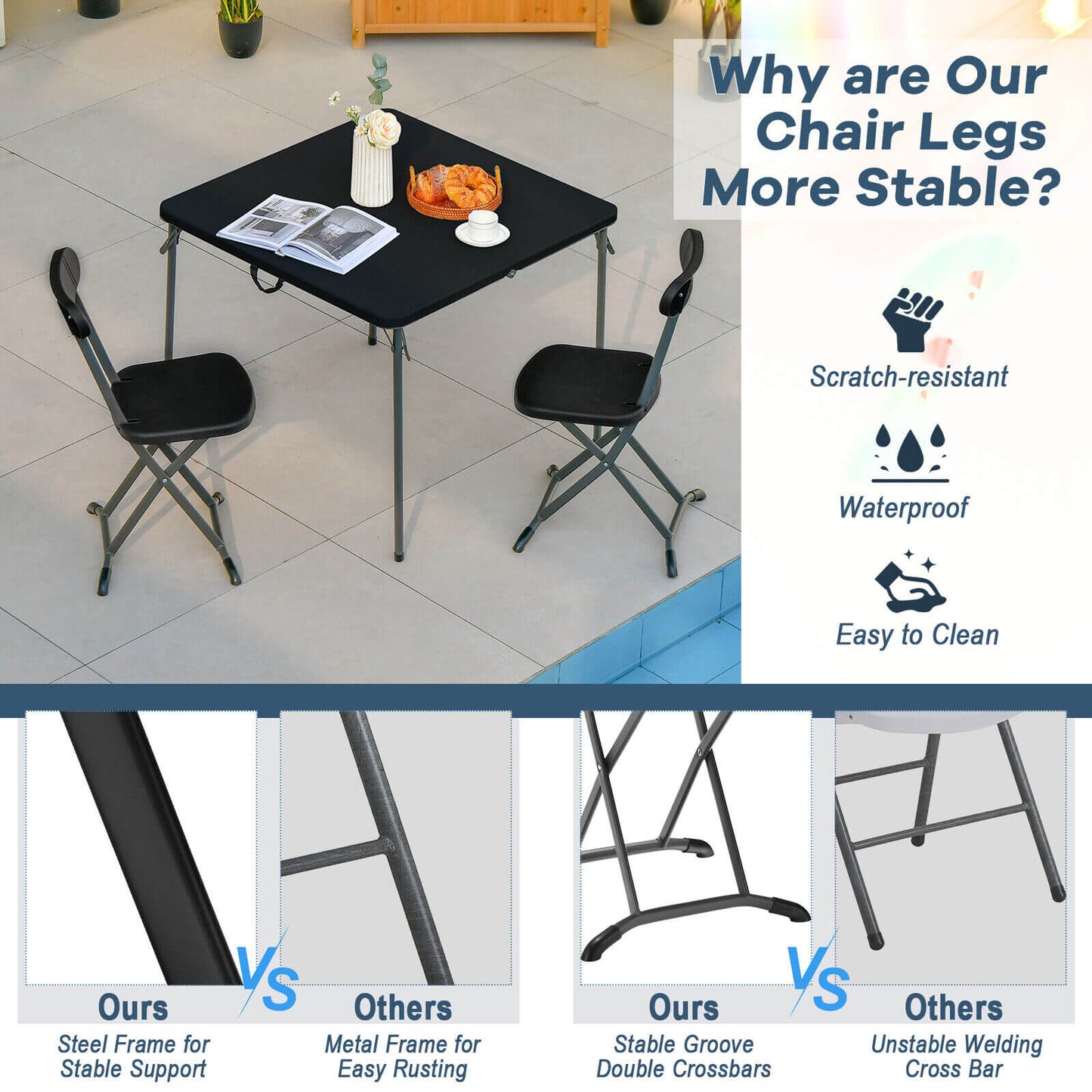Folding Patio Dining Chairs Set of 2 with Ergonomic Backrest