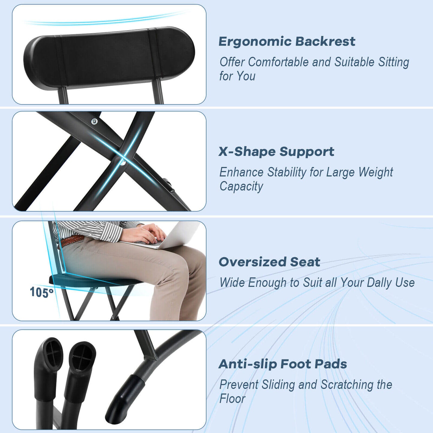 Folding Patio Dining Chairs Set of 2 with Ergonomic Backrest