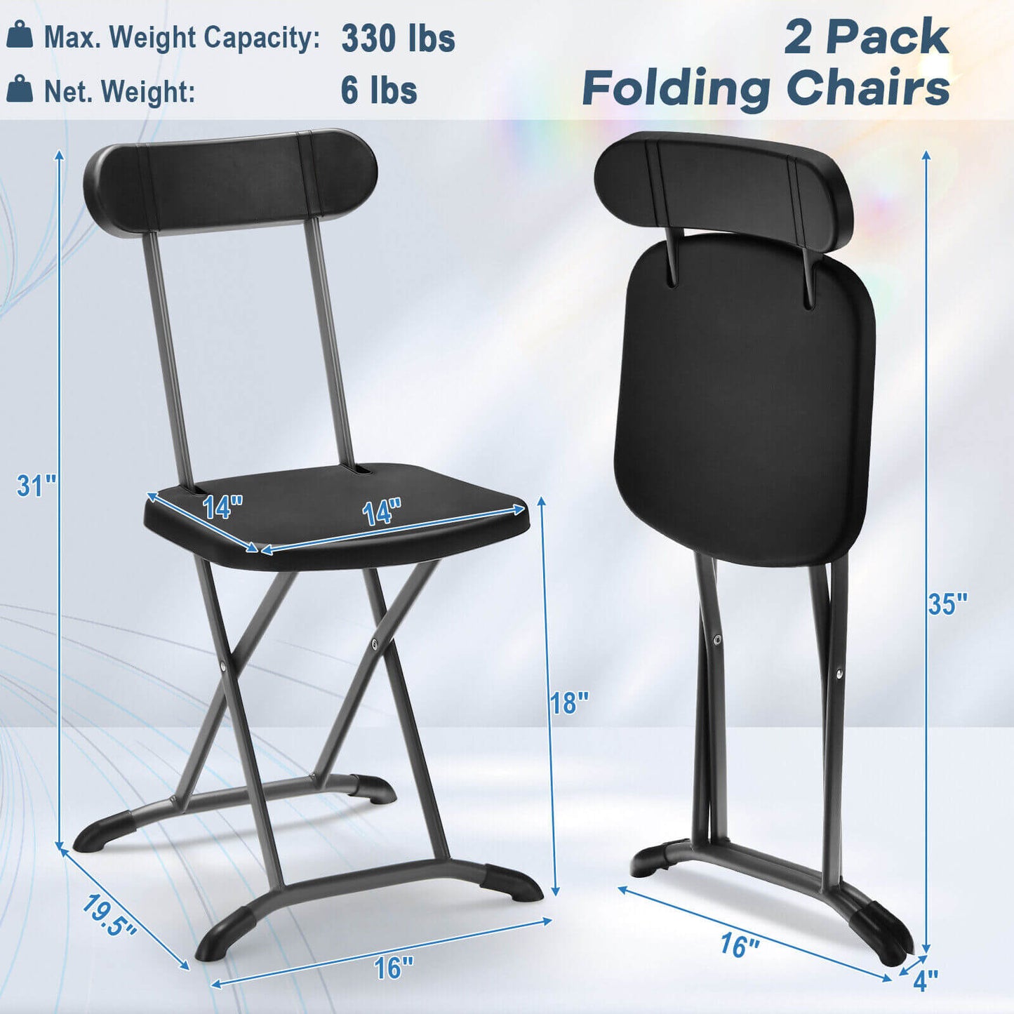 Folding Patio Dining Chairs Set of 2 with Ergonomic Backrest