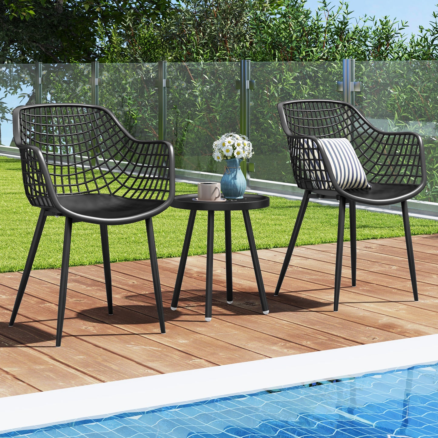 3-Piece Patio Conversation Set with Metal Frame and PP Seats