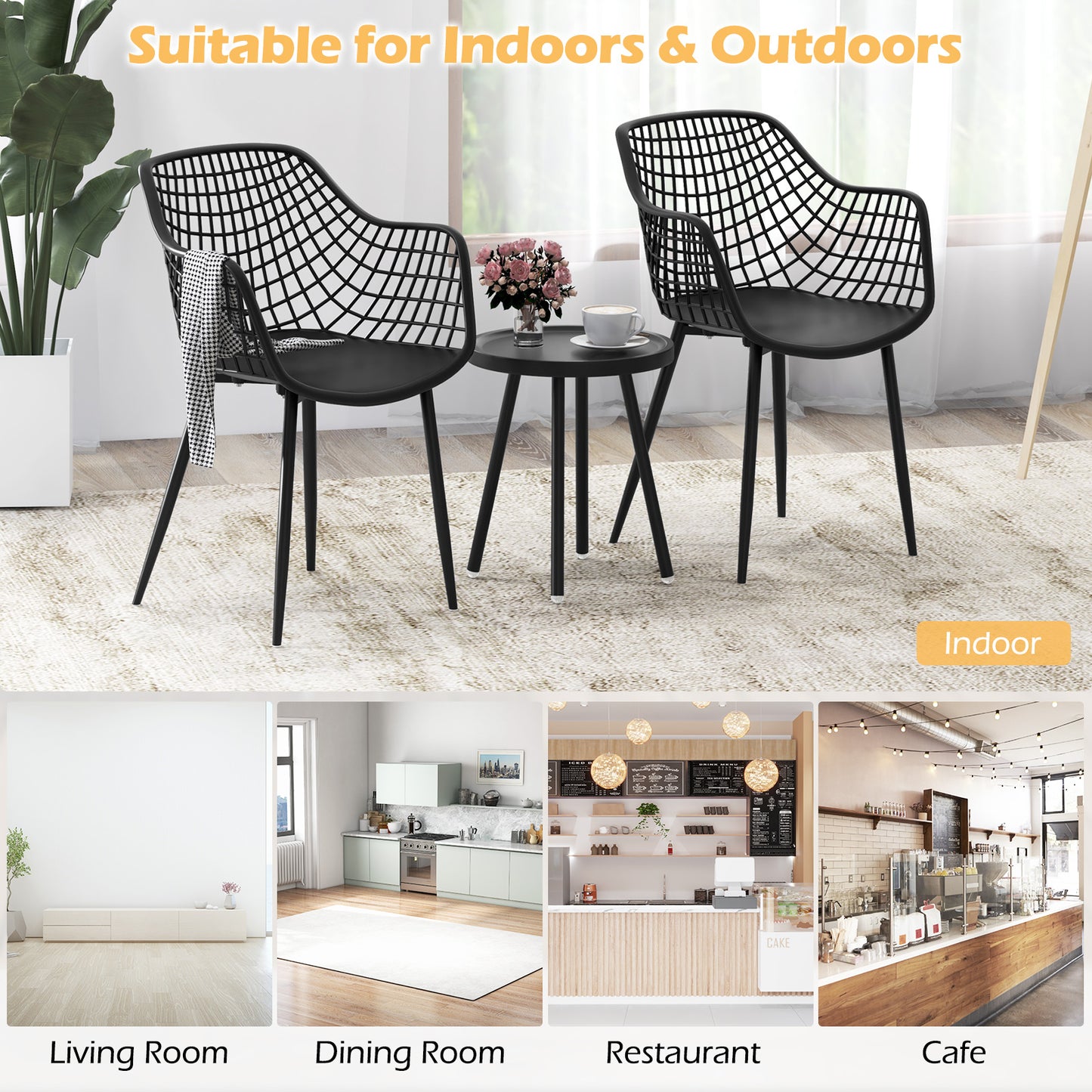 3-Piece Patio Conversation Set with Metal Frame and PP Seats