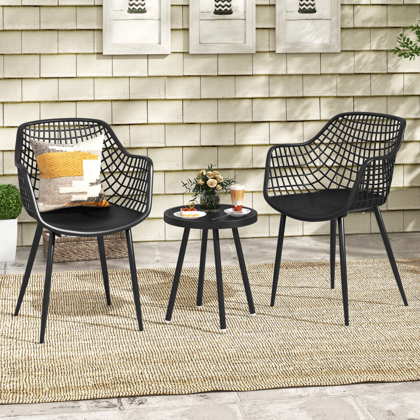 3-Piece Patio Conversation Set with Metal Frame and PP Seats
