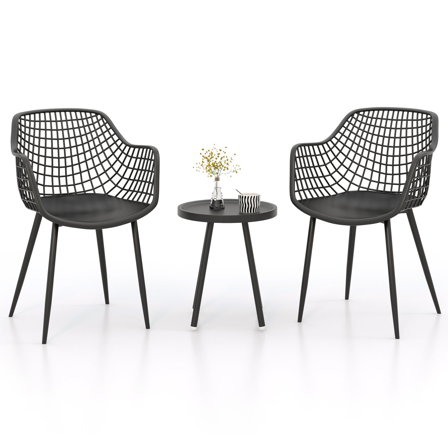 3-Piece Patio Conversation Set with Metal Frame and PP Seats