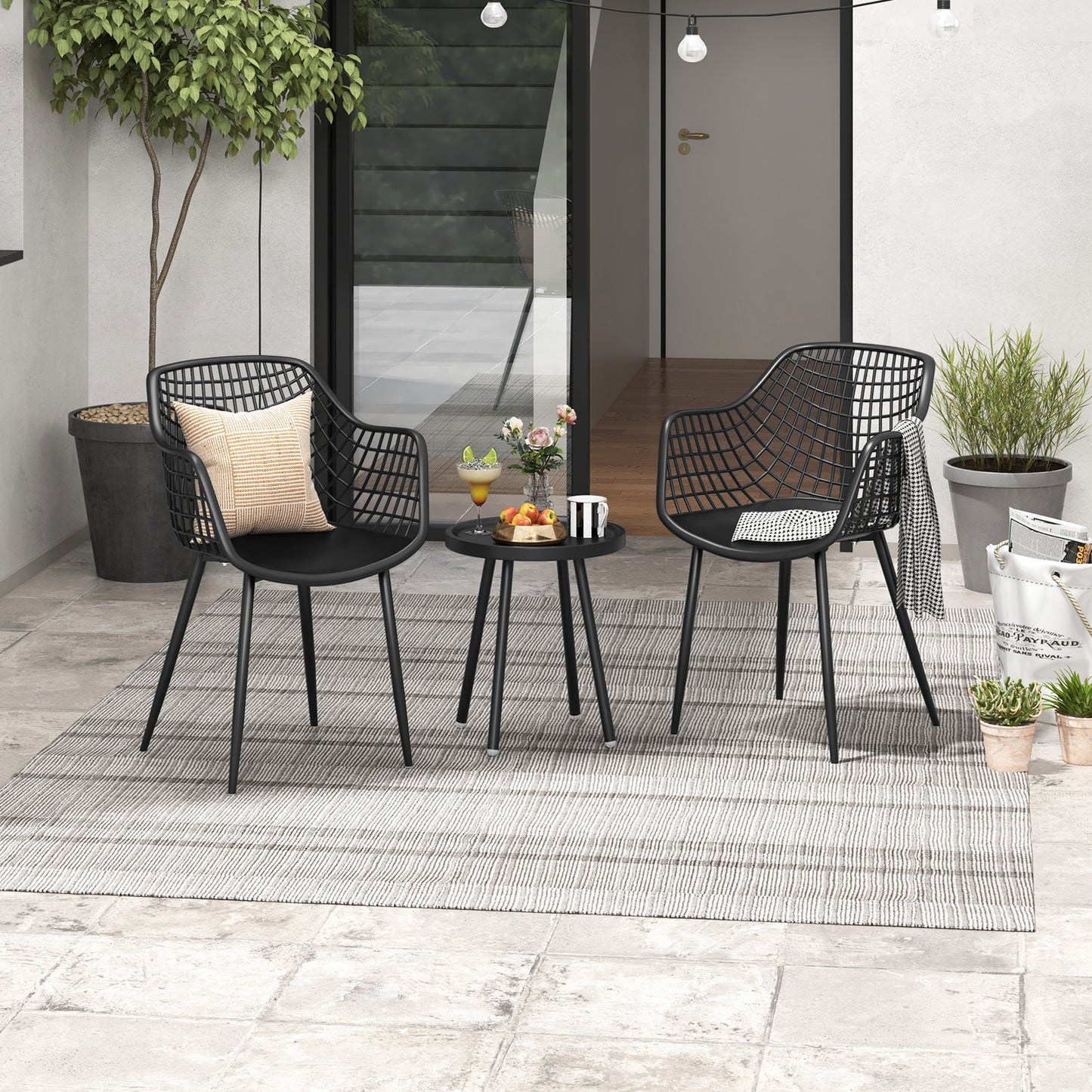 3-Piece Patio Conversation Set with Metal Frame and PP Seats
