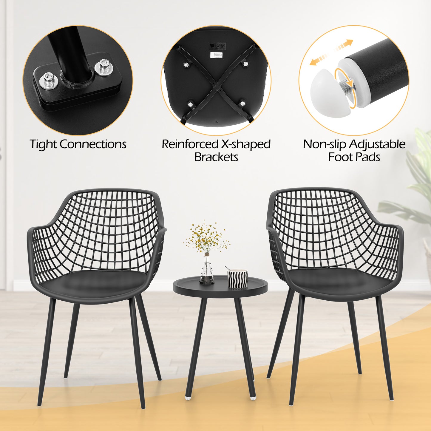 3-Piece Patio Conversation Set with Metal Frame and PP Seats