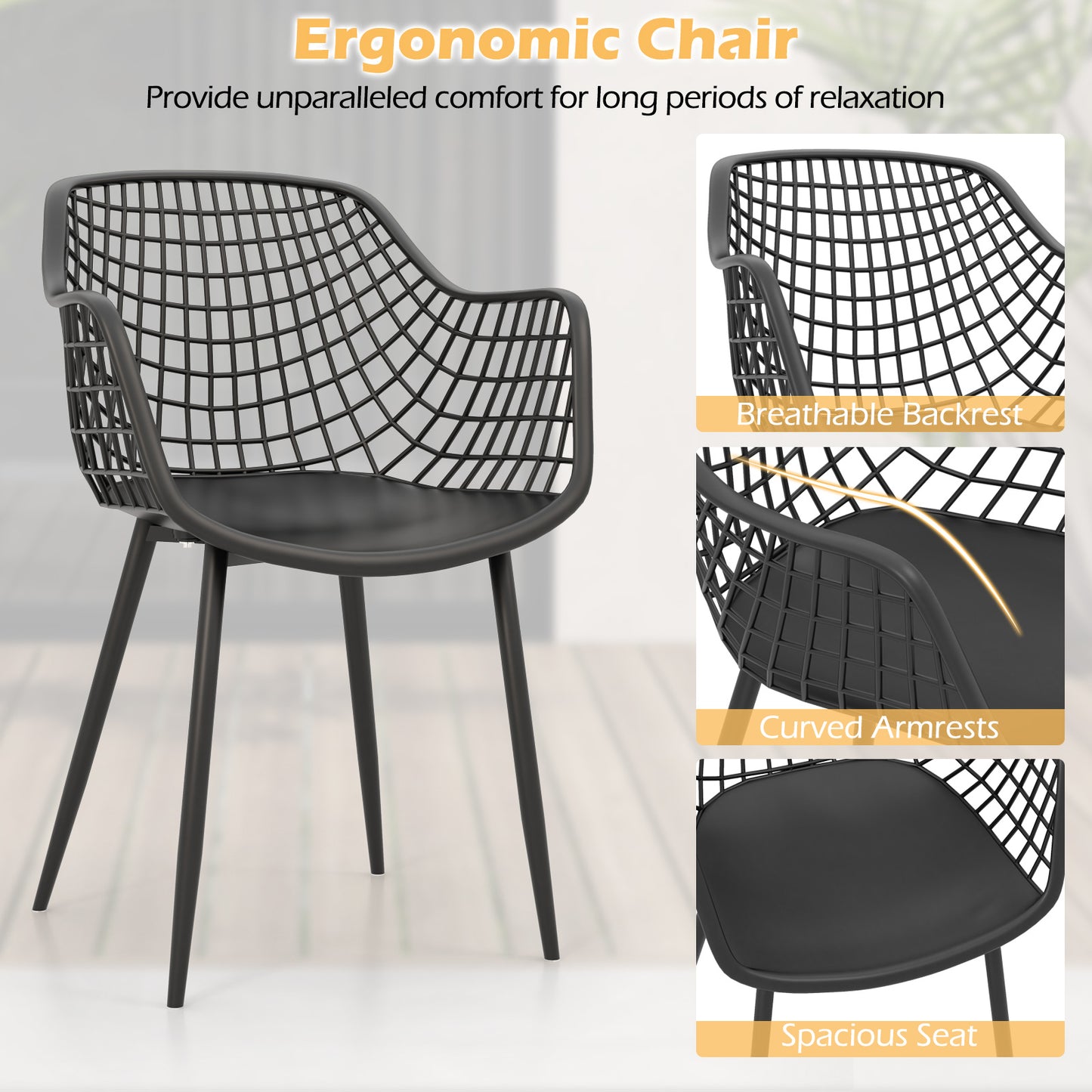 3-Piece Patio Conversation Set with Metal Frame and PP Seats