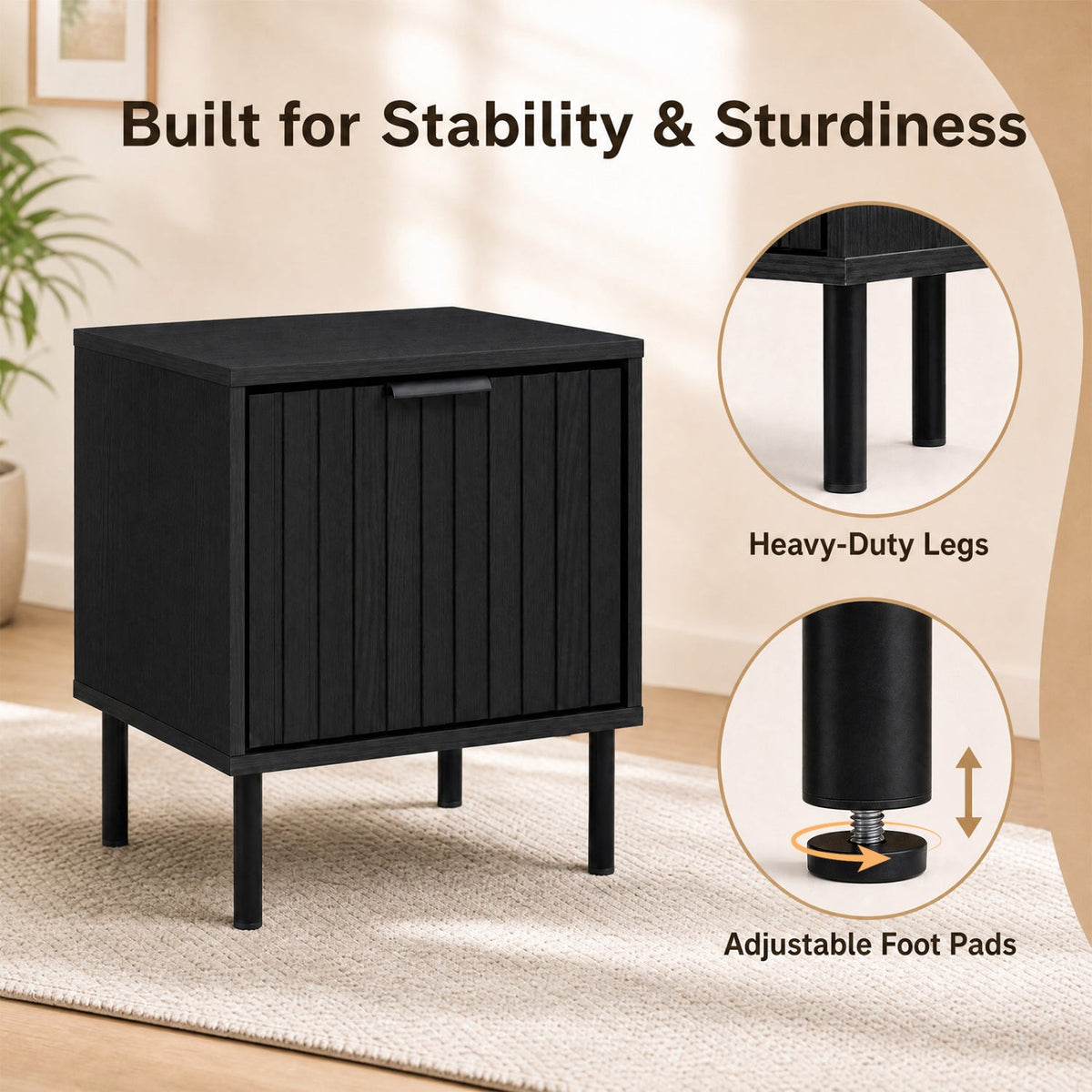 Modern Nightstand with Vertical-Striped Drawer