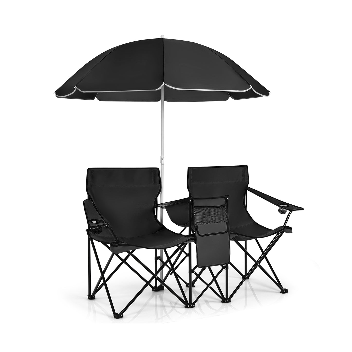 Folding Double Chair with Umbrella and Cooler Bag