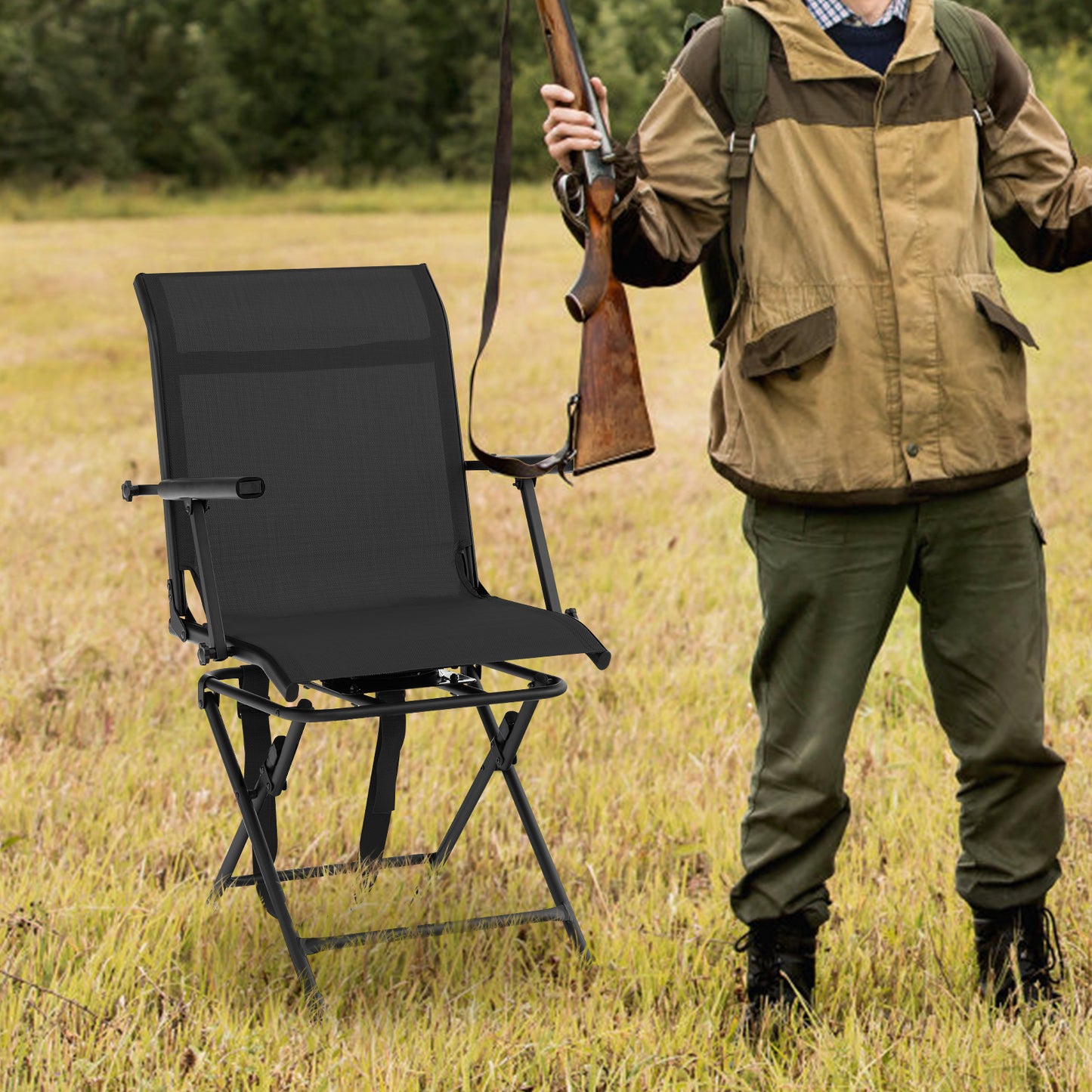 Foldable Swivel Hunting Chair with Mesh Back