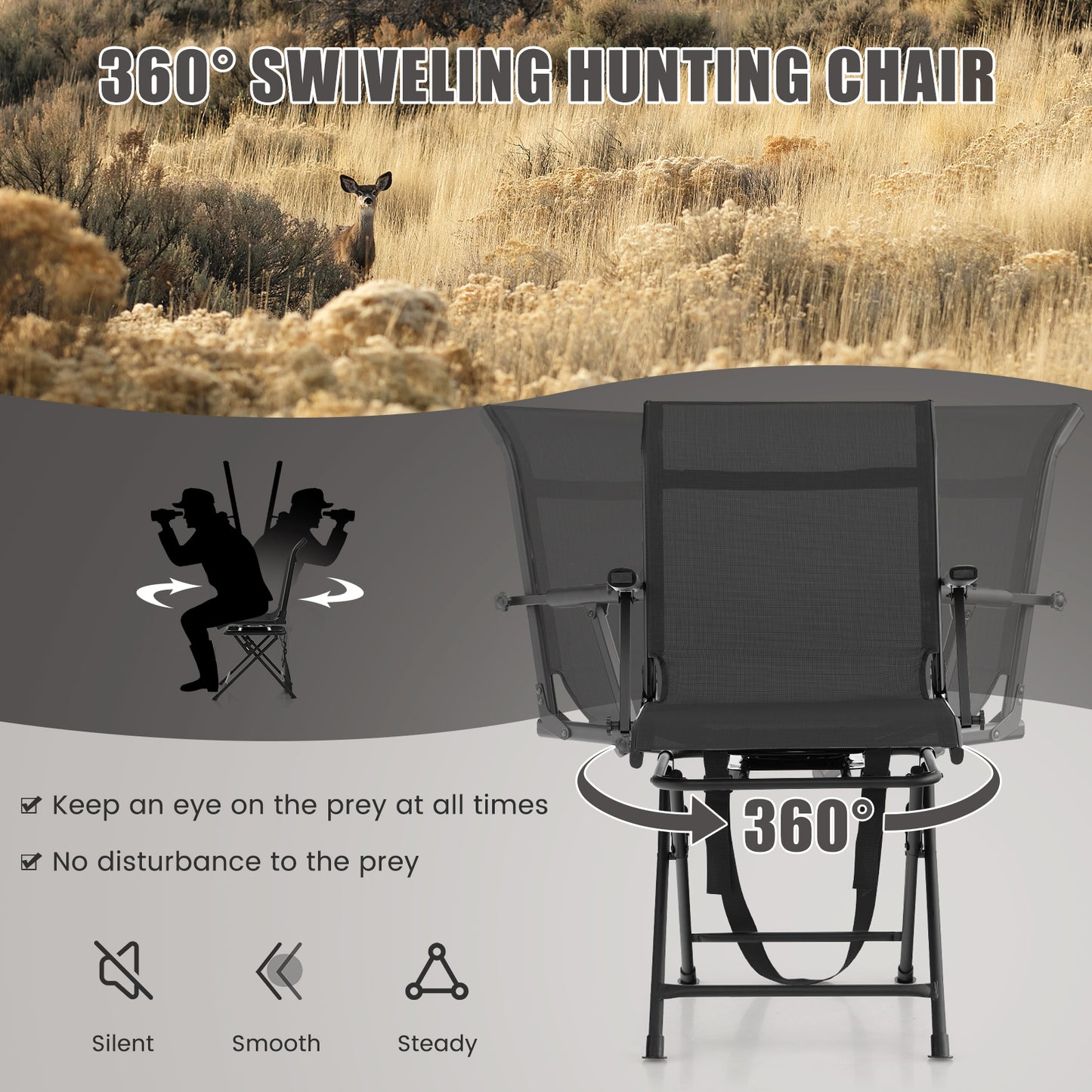 Foldable Swivel Hunting Chair with Mesh Back