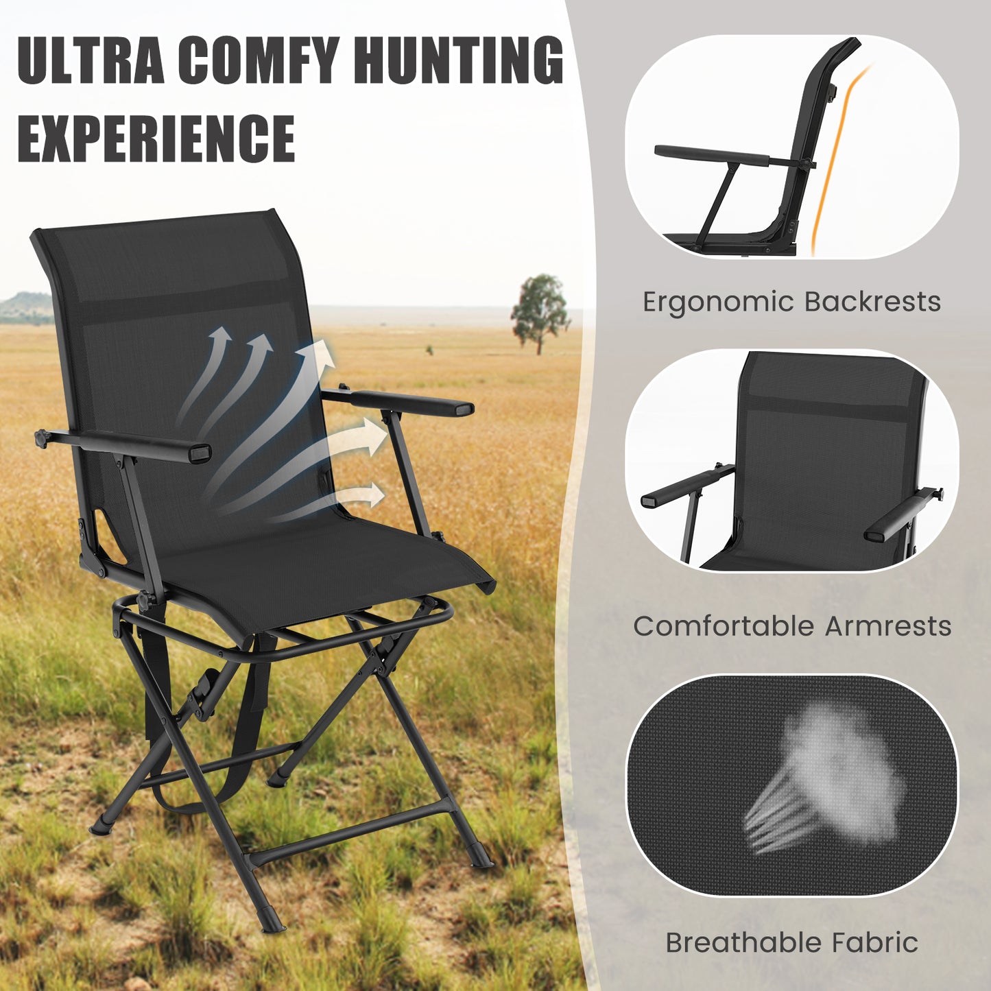 Foldable Swivel Hunting Chair with Mesh Back