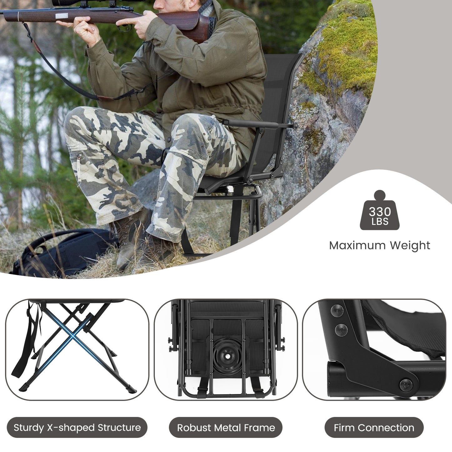 Foldable Swivel Hunting Chair with Mesh Back
