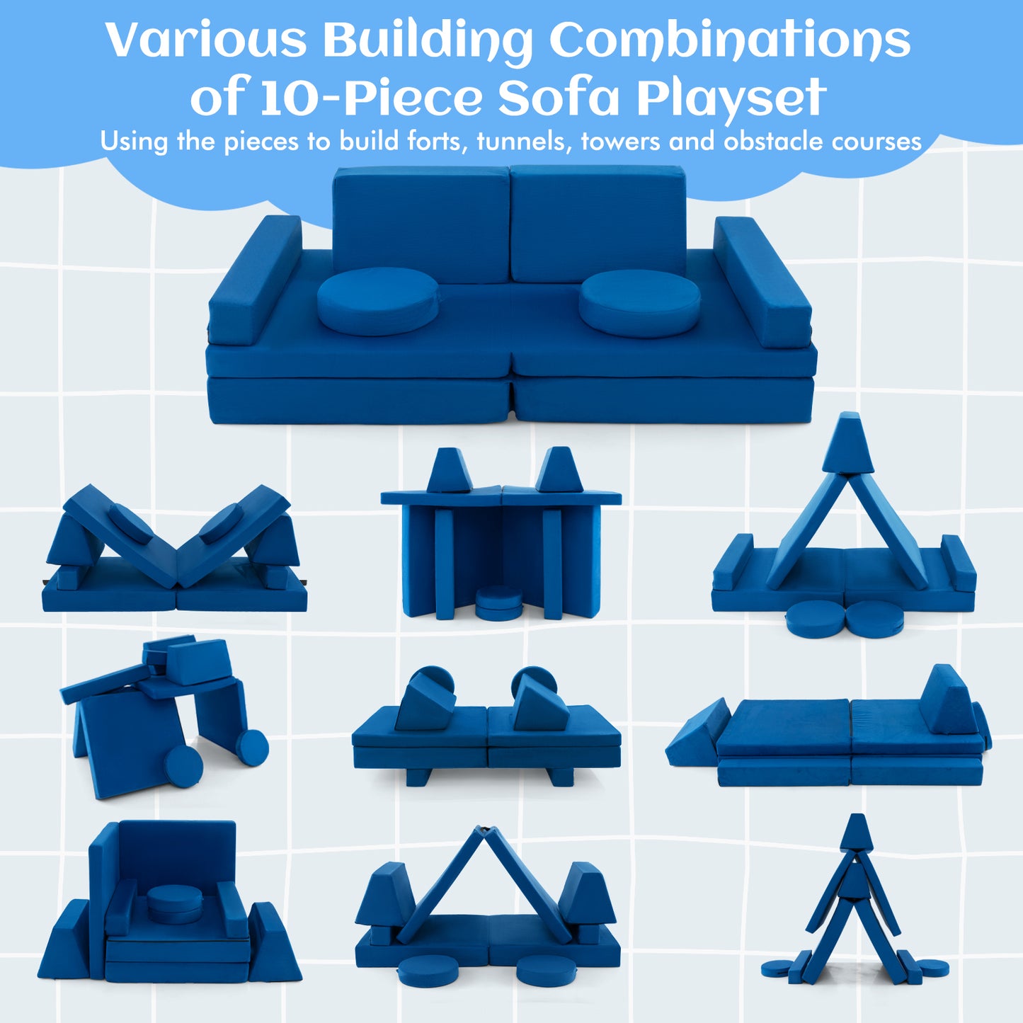 Kids Modular Play Couch 10-Piece Foam Sofa Set