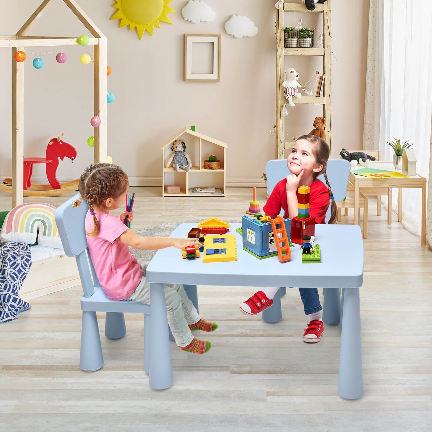 Kids Table and Chair Set - 3 Piece Multi Activity Play Set