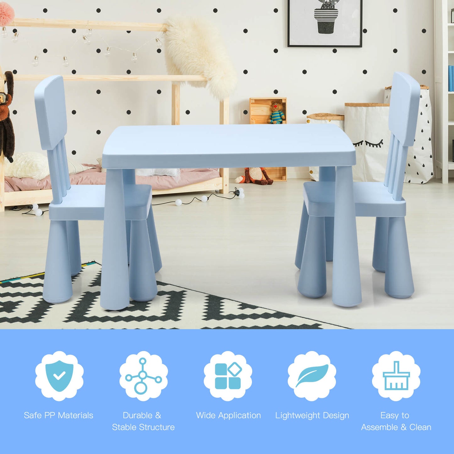 Kids Table and Chair Set - 3 Piece Multi Activity Play Set