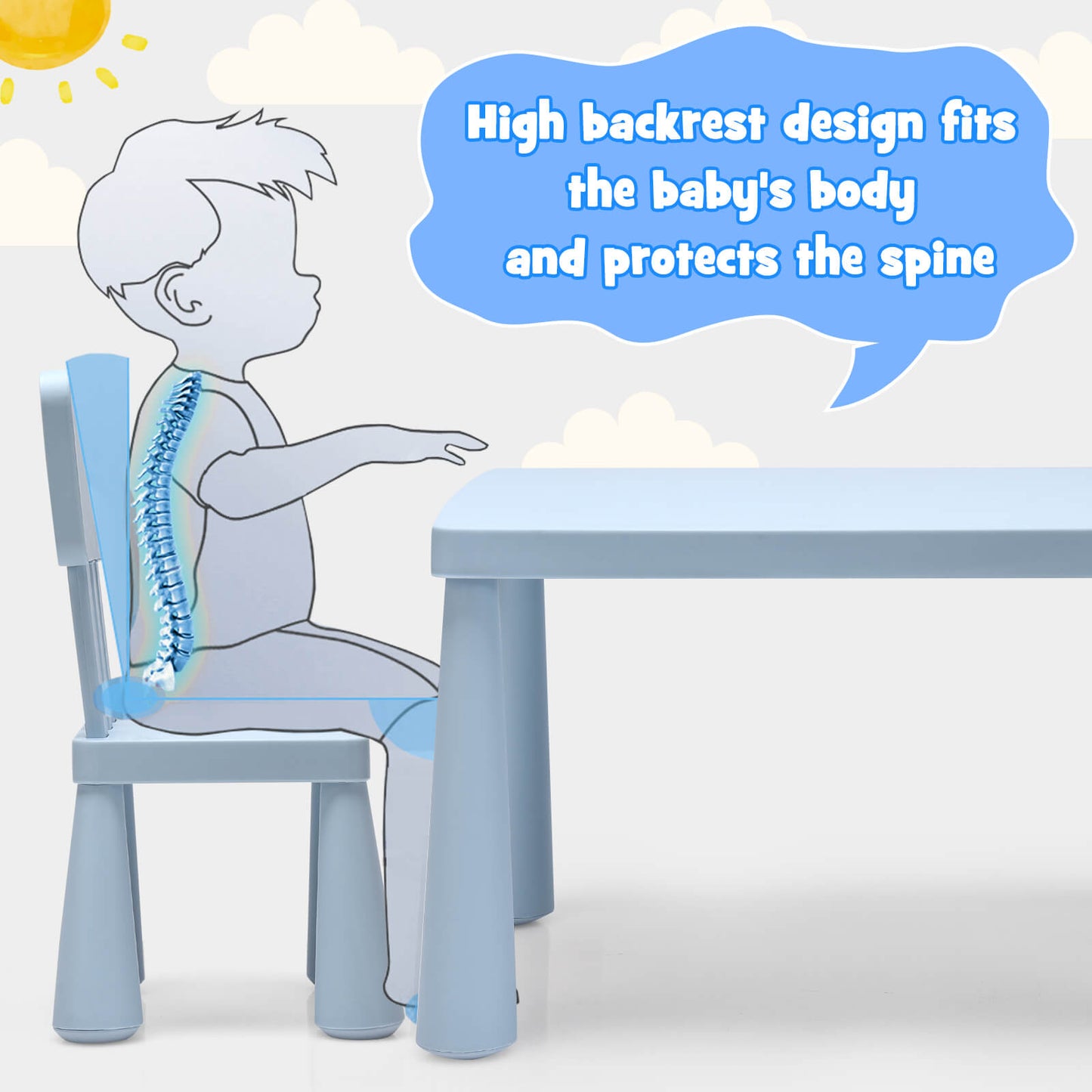 Kids Table and Chair Set - 3 Piece Multi Activity Play Set