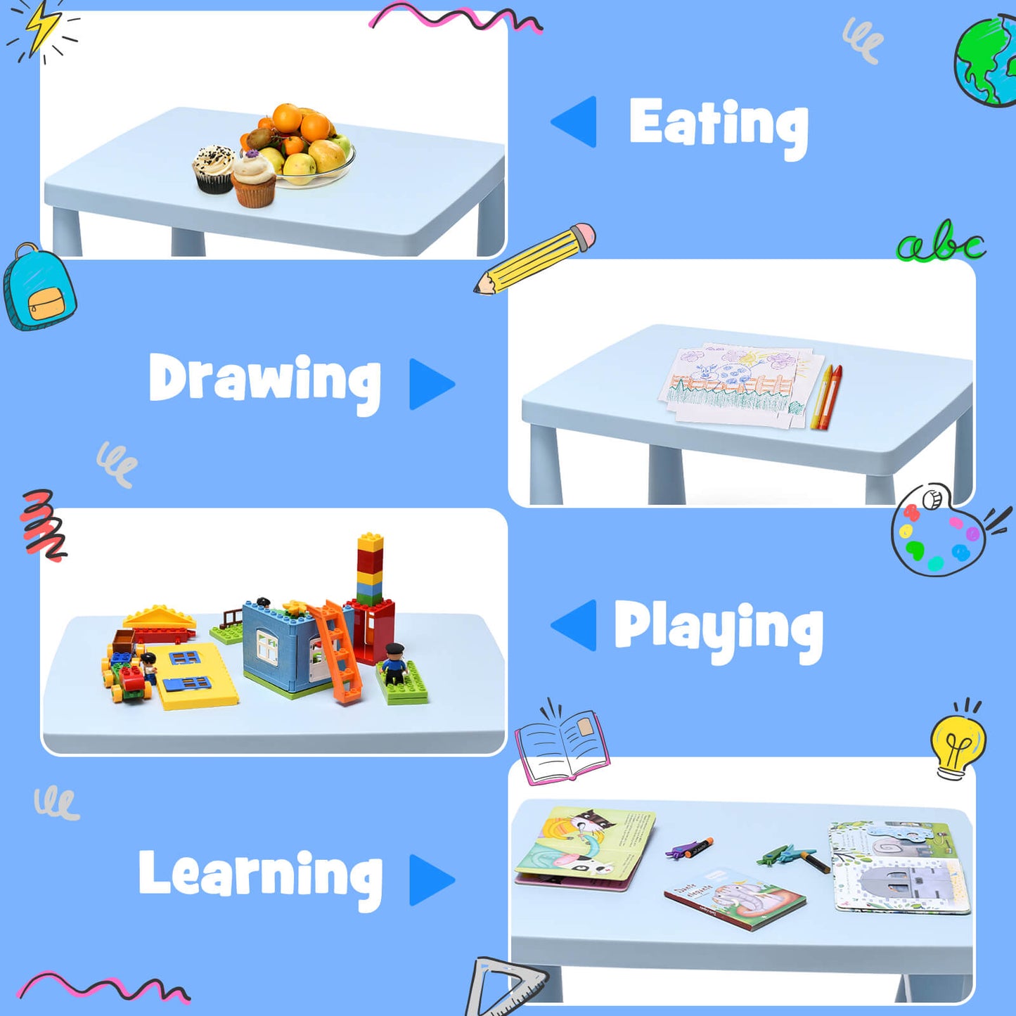 Kids Table and Chair Set - 3 Piece Multi Activity Play Set