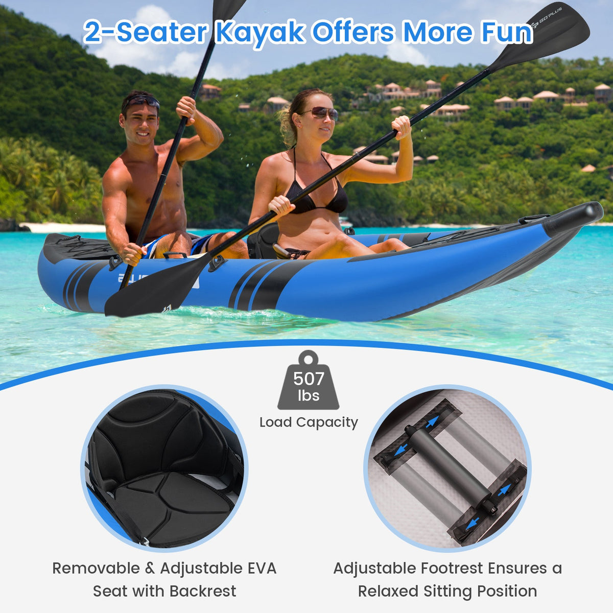 Inflatable 2-person Kayak Set with Aluminium Oars and Repair Kit
