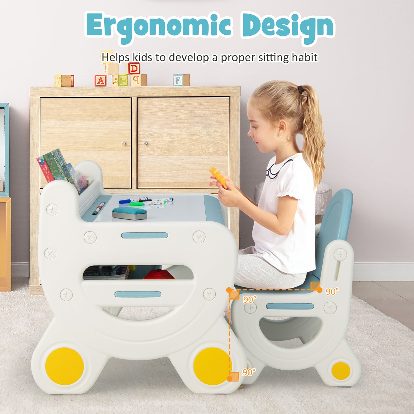 Kids Drawing Table and Chair Set with Watercolor Pens