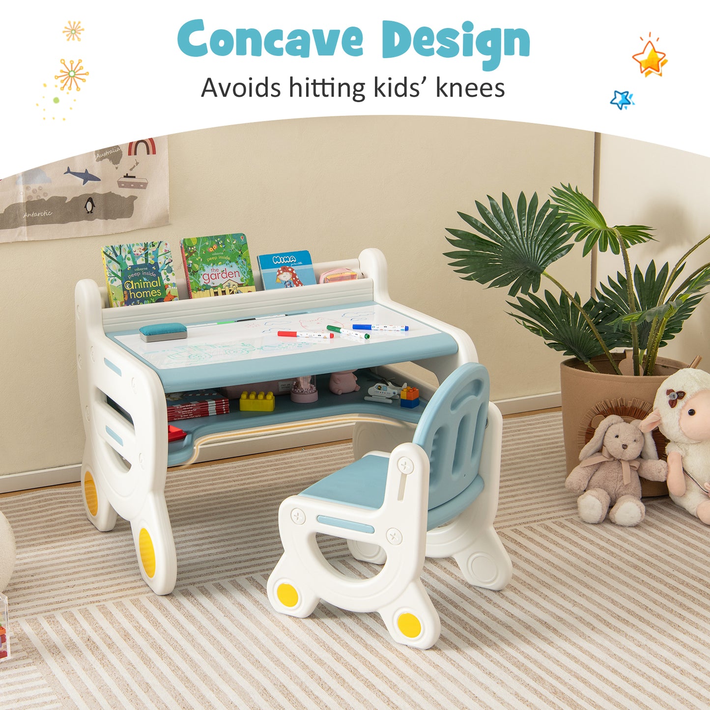 Kids Drawing Table and Chair Set with Watercolor Pens