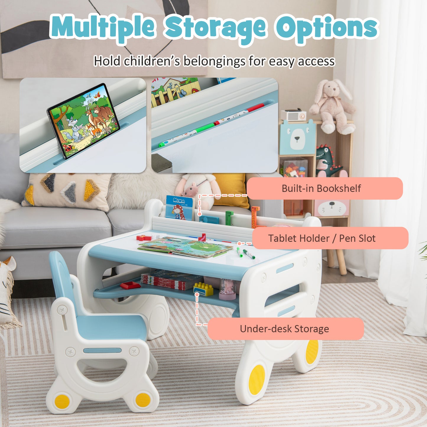 Kids Drawing Table and Chair Set with Watercolor Pens