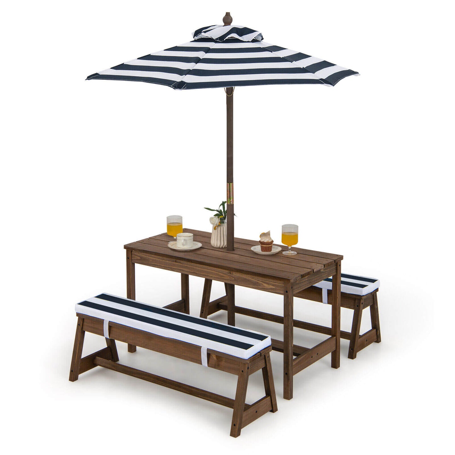Kids Picnic Table and Bench Set with Umbrella and Cushions