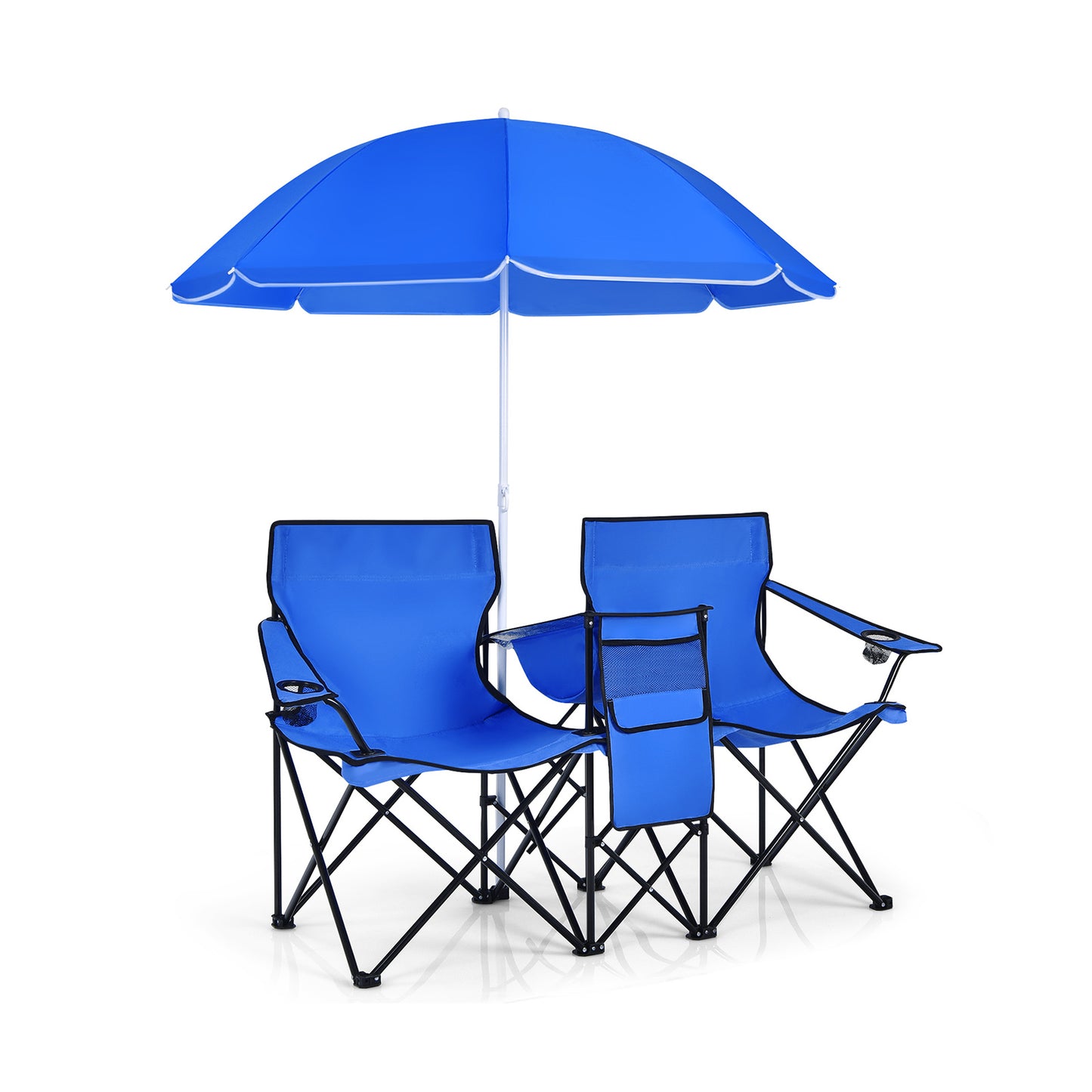 Folding Double Chair with Umbrella and Cooler Bag