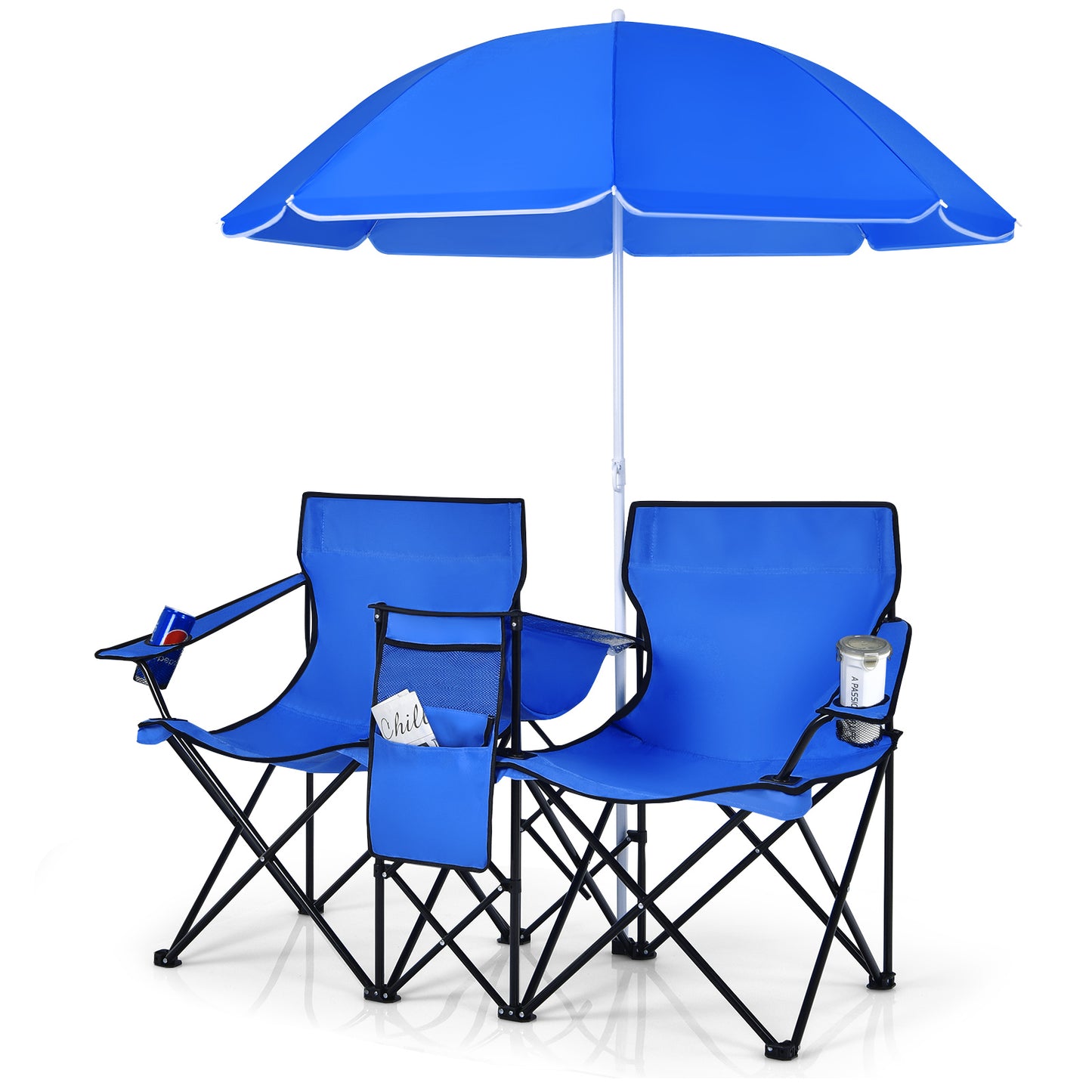 Folding Double Chair with Umbrella and Cooler Bag