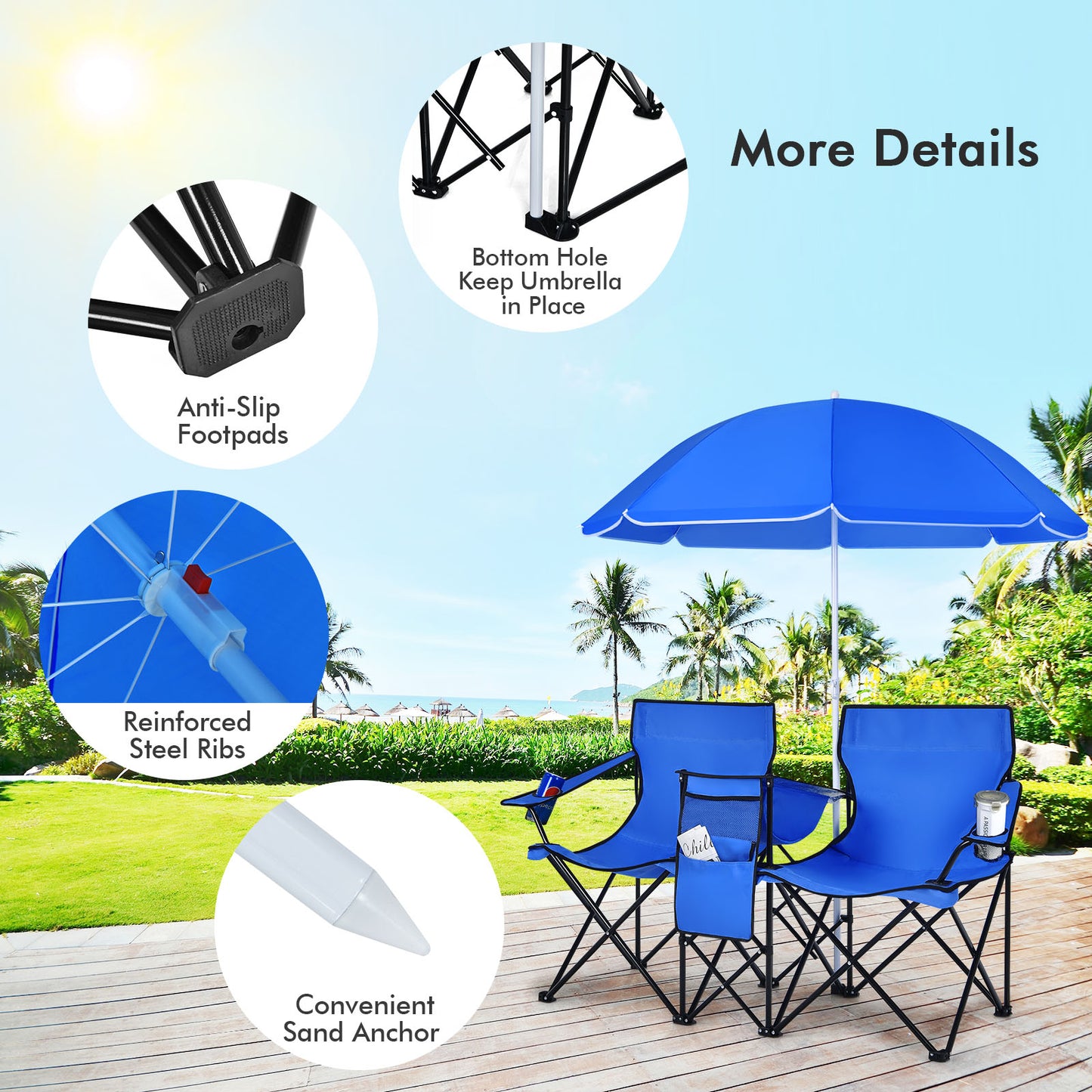 Folding Double Chair with Umbrella and Cooler Bag