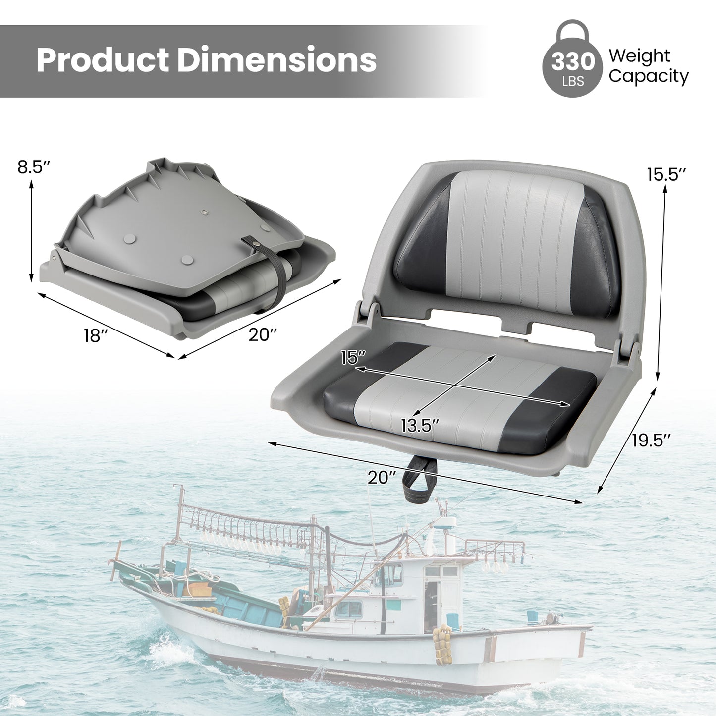 Folding Low Back Boat Seat with Marine-Grade PVC