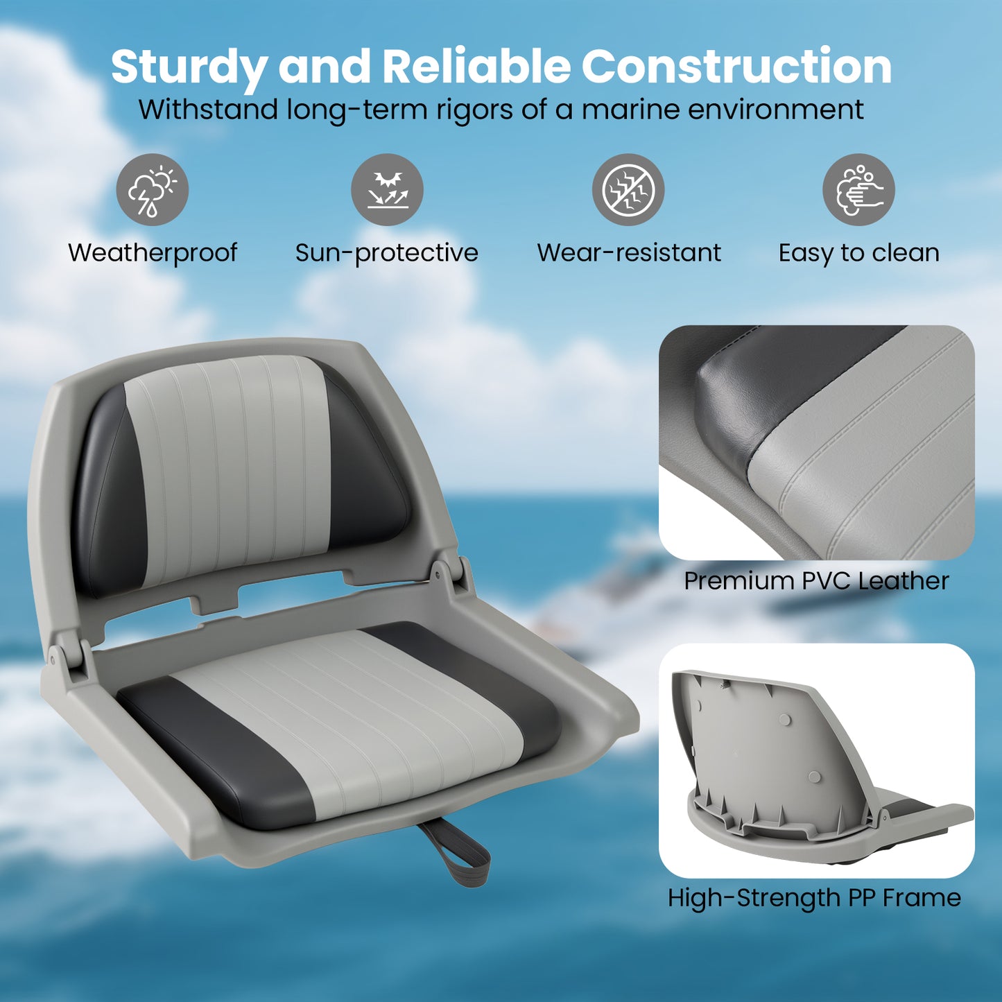 Folding Low Back Boat Seat with Marine-Grade PVC