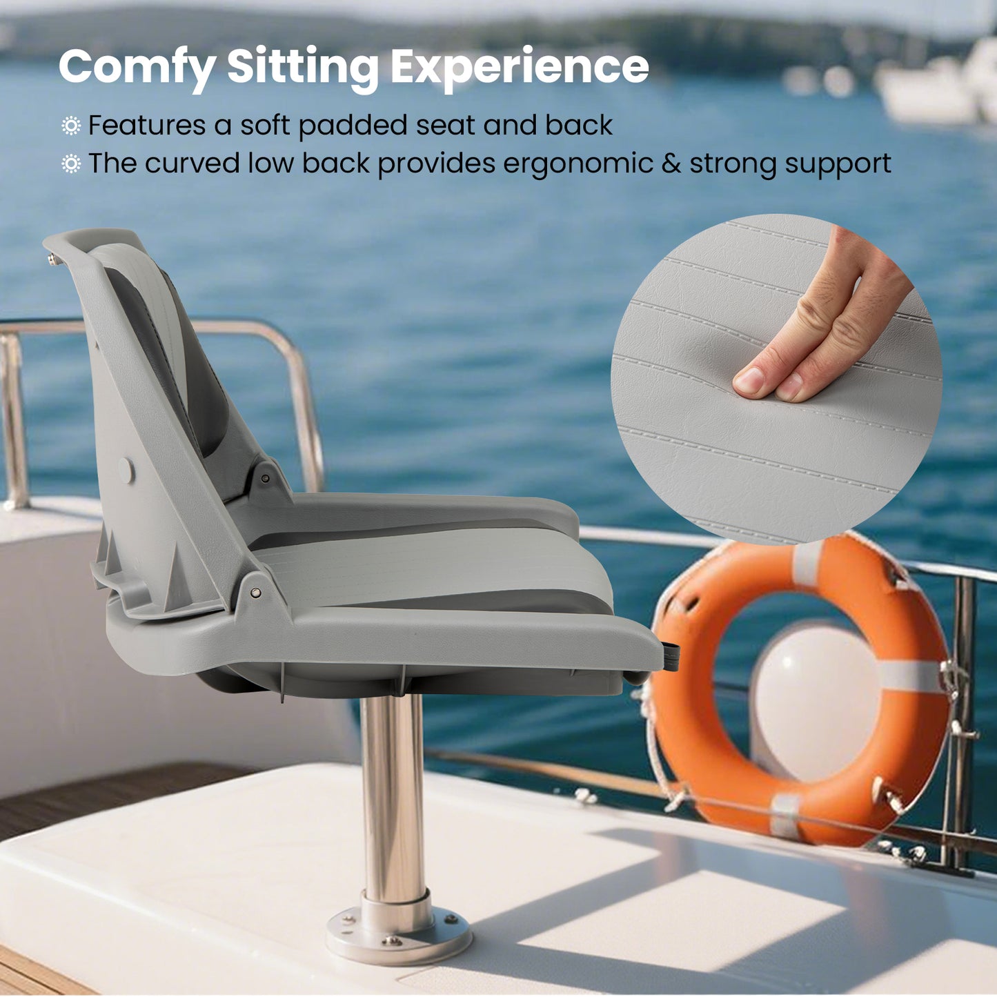Folding Low Back Boat Seat with Marine-Grade PVC